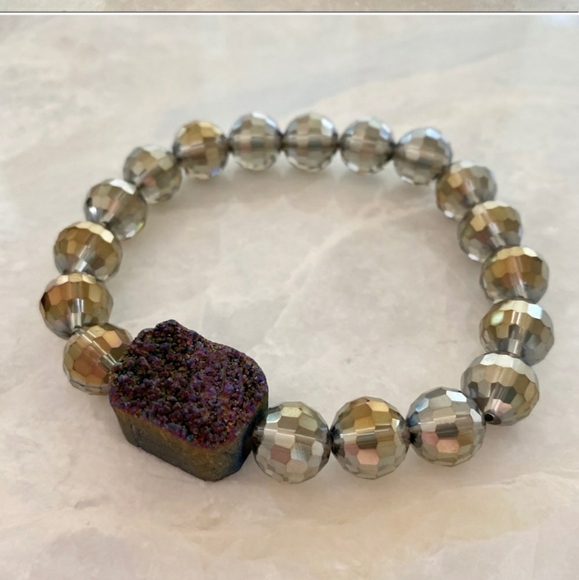 ❤HP! Rainbow Druzy Agate Stackable 4 Bracelet Set - Picture 4 of 5